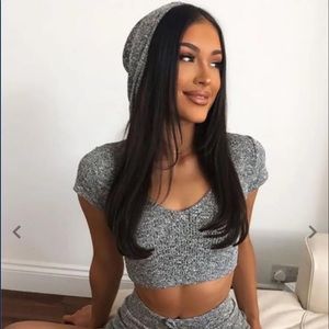Fashion Nova short sleeve hooded crop